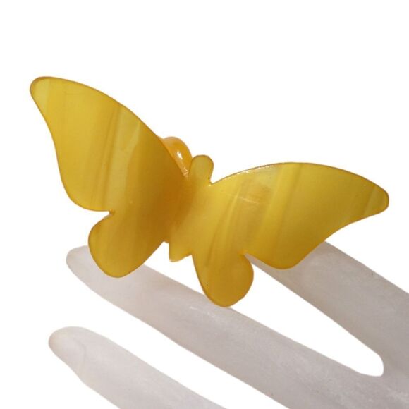 Vintage Butterfly Scarf Clip Holder Slide Lucite Marbled Yellow Mid Century Mod. - Picture 7 of 16